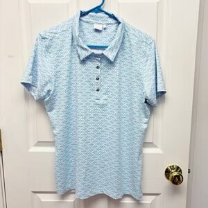 Ping Ladies Golf Polo, White Aqua Short Sleeve Shirt, Quick Dry, Women's Size 10